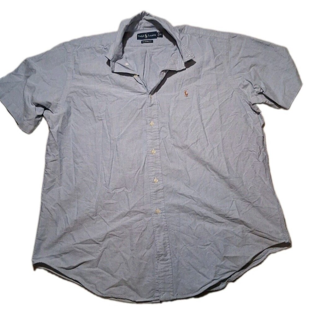 Ralph Lauren Button Down Mens XL Blue Classic Fit Chambray Shirt Flesh Pony